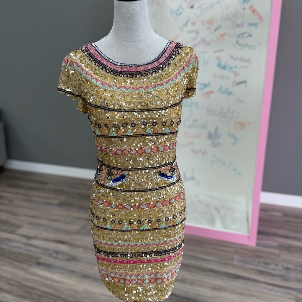Gold Sequin Embellished Hoco Dress